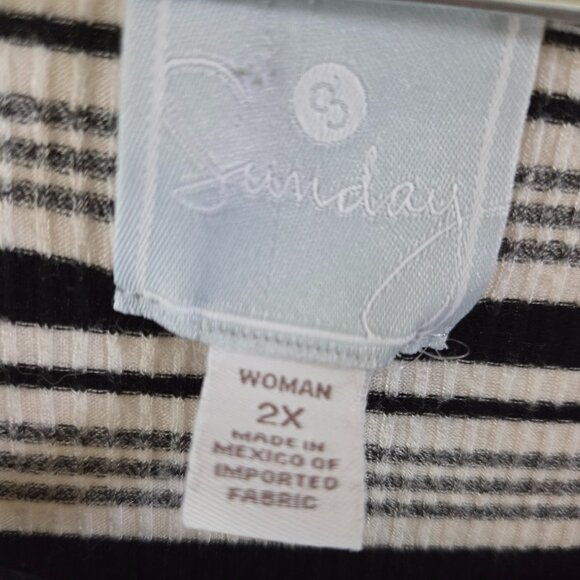 Sunday Striped Relaxed Fit Long Sleeve Top with Ruched Roll Tab Cuffs - Picture 3 of 3